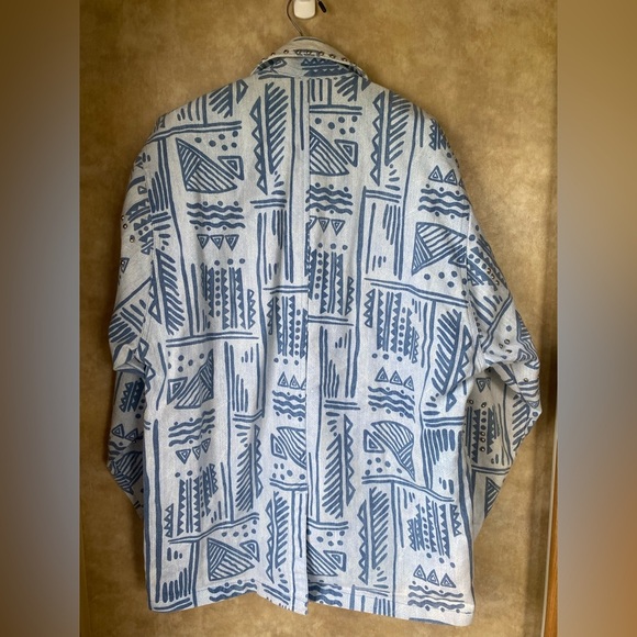 Vintage 90s 80s On The Verge Lite Wash Denim Blue Patterned Oversized Blazer - Picture 2 of 9
